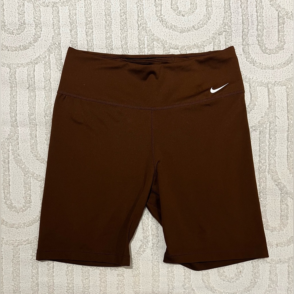 Nike Brown Women's Bike Shorts with White Swoosh